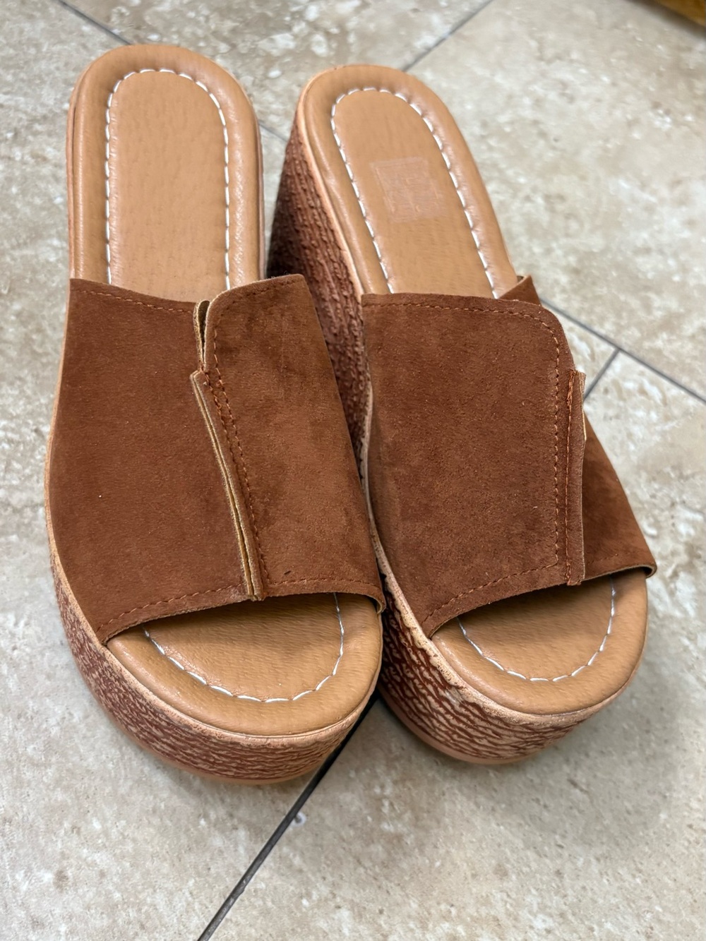 New women’s size 6 Women’s Brown Suede Platform Slide Sandals - Picture 2 of 5